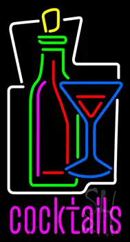 Cocktail Glass And Wine Bottle Cocktail Neon Sign