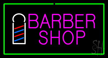 Pink Barber Shop Logo With Green Border Neon Sign