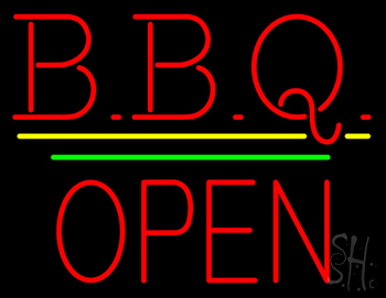 Bbq Block Open Green Line Neon Sign
