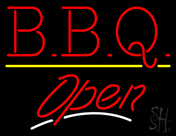 Bbq Open White Line Neon Sign
