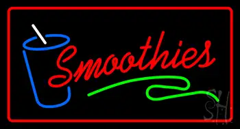 Red Smoothies With Glass Red Border Neon Sign