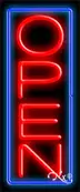 Blue Border With Red Vertical Open Neon Sign