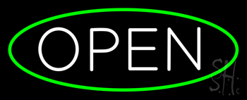 Open Oval Green White Neon Sign