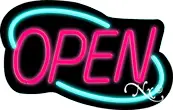 Deco Style Pink Open With Aqua Border Neon Sign