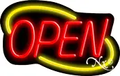 Deco Style Red Open With Yellow Border Neon Sign
