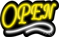 Deco Style Yellow Open With White Line Neon Sign