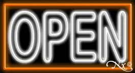 Double Stroke White Open With Orange Border Neon Sign