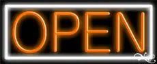 Orange Open With White Border Neon Sign