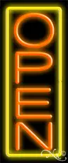 Orange Open With Yellow Border Vertical Neon Sign