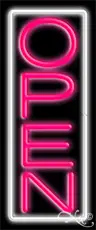 Pink Open With White Border Vertical Neon Sign