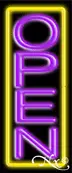 Yellow Border With Purple Vertical Open Neon Sign