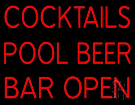 Cocktails Pool Beer Bar Open Neon Sign