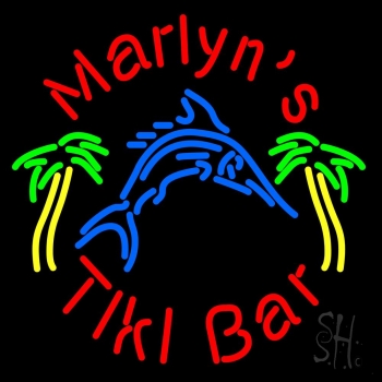 Custom Tiki Bar With Shark And Two Neon Sign