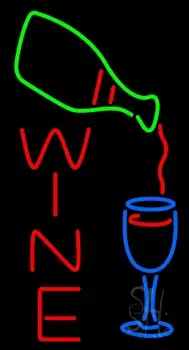 Wine With Wine Bottle Pouring Into Wine Glass Neon Sign