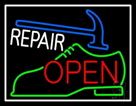 Green Shoe White Repair Open Neon Sign