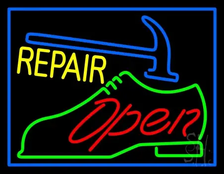 Green Shoe Yellow Repair Open Neon Sign