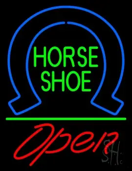 Horseshoe Open With Green Line Neon Sign