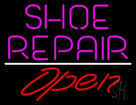 Pink Shoe Repair Open With Line Neon Sign