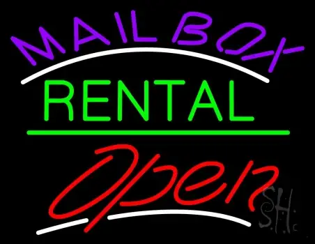 Purple Mailbox Green Rental With Open Neon Sign