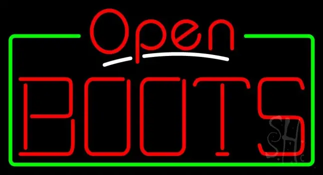 Red Boots Open With Border Neon Sign