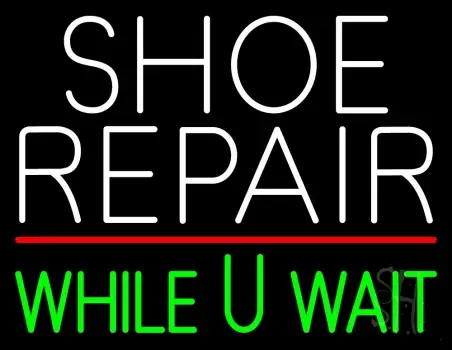White Shoe Repair Green While You Wait Neon Sign