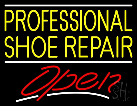 Yellow Professional Shoe Repair Open Neon Sign