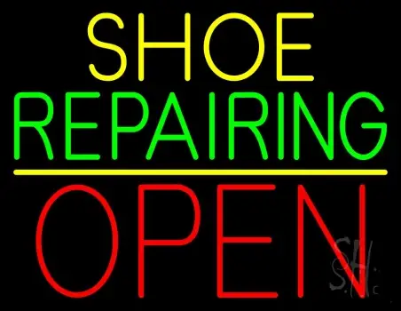 Yellow Shoe Green Repairing Open Neon Sign