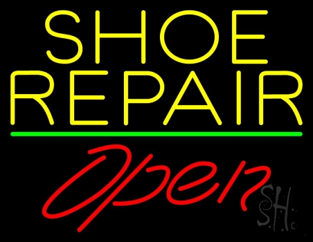 Yellow Shoe Repair Open Neon Sign