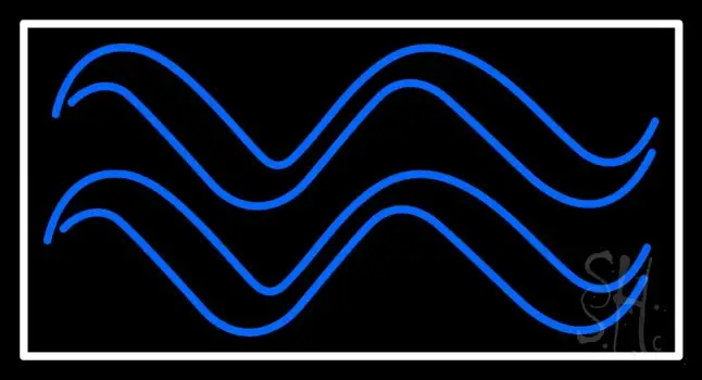 Blue Aquarius Logo White Border Neon Sign