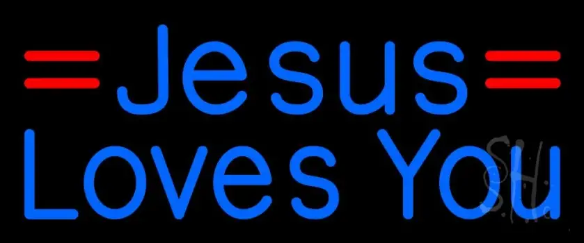 Blue Jesus Loves You Neon Sign