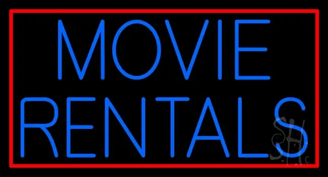 Blue Movie Rentals With Border Neon Sign