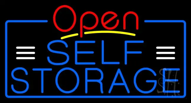 Blue Self Storage With Open 4 Neon Sign