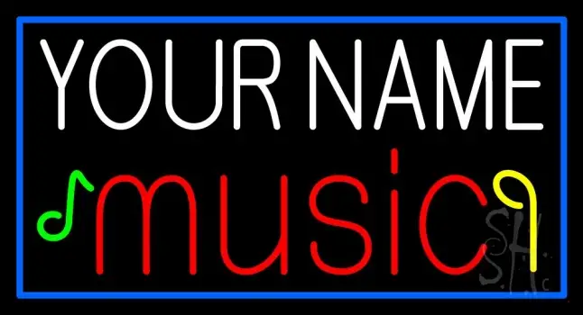 Custom Music With Notes Blue Border Neon Sign