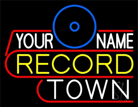 Custom Record Town Blue Logo Neon Sign