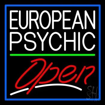 European Psychic Open Blue Border Neon Sign