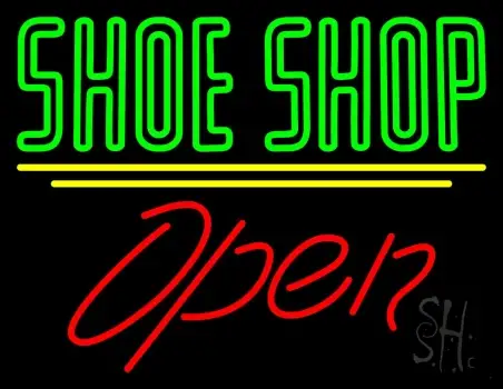 Green Double Stroke Shoe Shop Open Neon Sign
