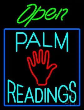Green Open Turquoise Palm Readings Blue Border Neon Sign
