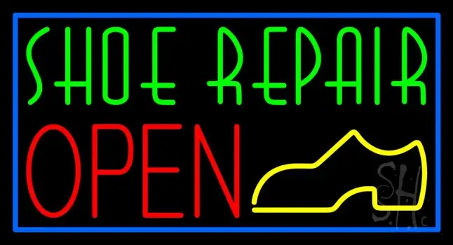 Green Shoe Repair Open With Border Neon Sign