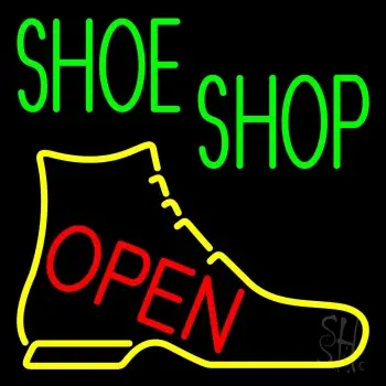 Green Shoe Shop Open Neon Sign