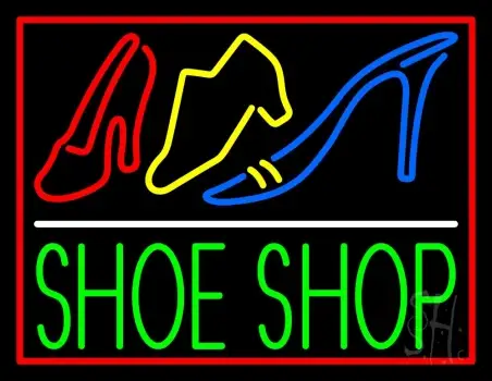 Green Shoe Shop With Border Neon Sign