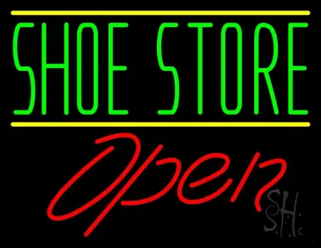 Green Shoe Store Open Neon Sign