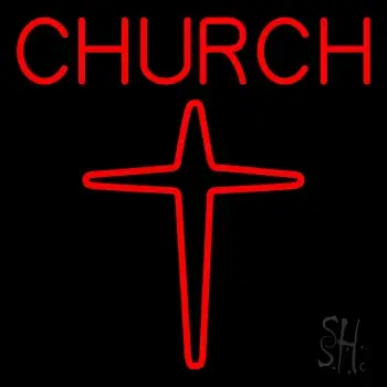 Red Church With Cross Logo Neon Sign