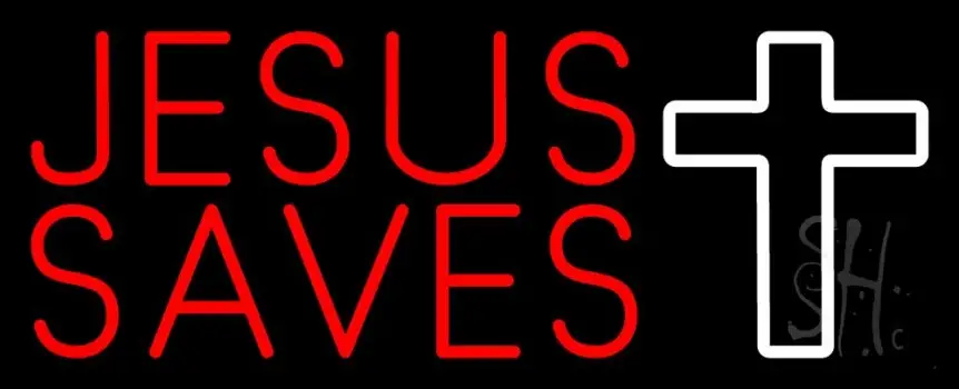 Red Jesus Saves White Cross Neon Sign