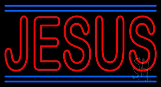 Red Jesus With Line Neon Sign