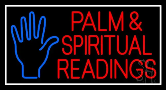 Red Palm And Spiritual Readings White Border Neon Sign
