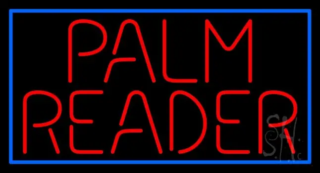 Red Palm Reader Block Blue Border Neon Sign