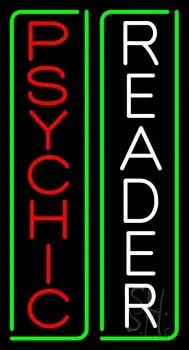 Vertical Red Psychic White Reader Green Border Neon Sign