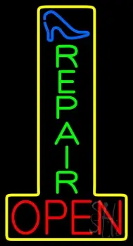 Vertical Shoe Repair Open Neon Sign