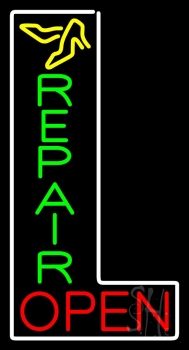 Vertical Shoe Repair Red Open Neon Sign