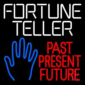 White Fortune Teller With Blue Palm Neon Sign
